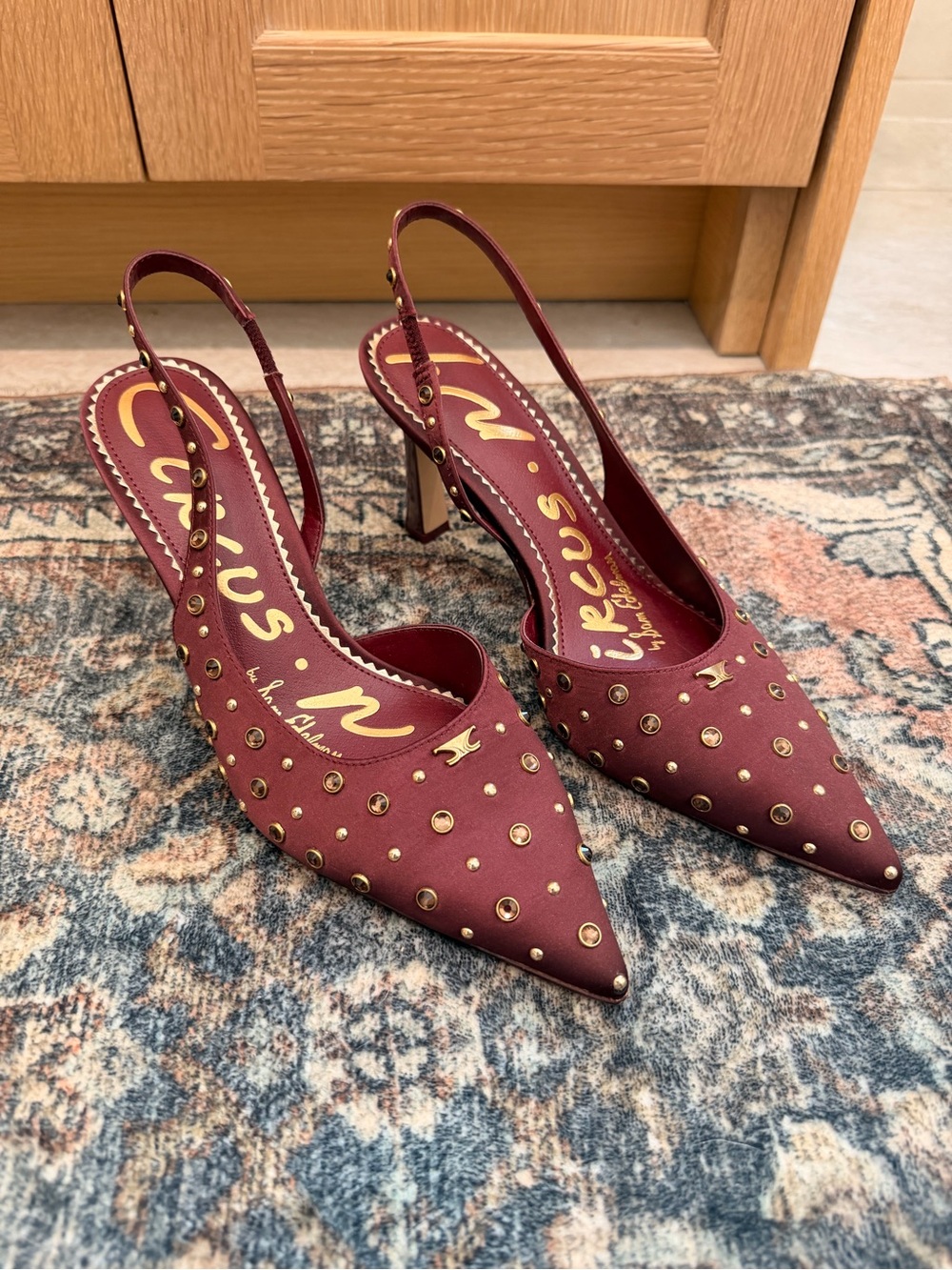 Circus by Sam Edelman Wine Red Studded Pointed Slingback Heels